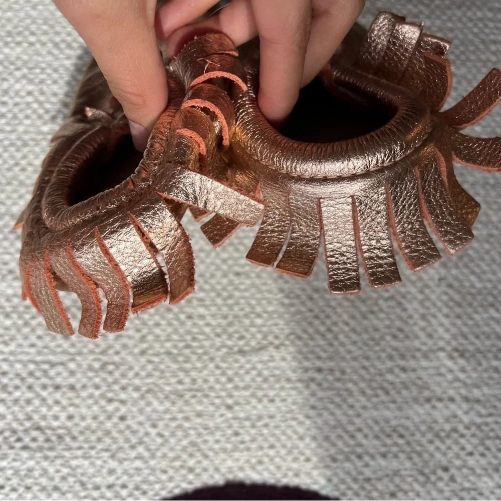 Freshly Picked Leather Moccasins rose gold size 9